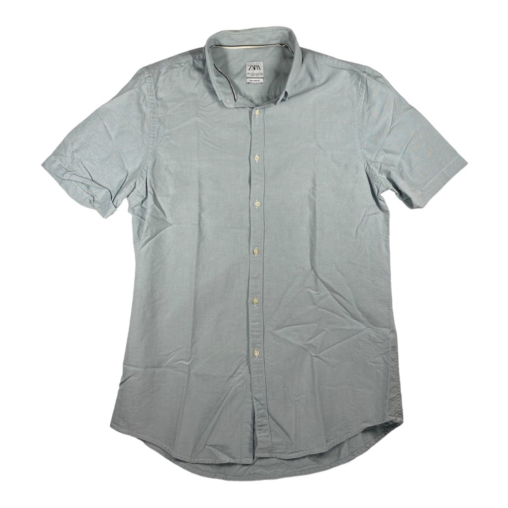 zara man button down shirt mens Size Large relaxed fit Light Green